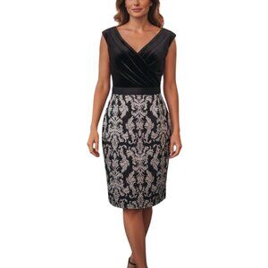 Tadashi Shoji Black Silver Brocade Cocktail Dress‎ 10 Velvet Elegant Evening